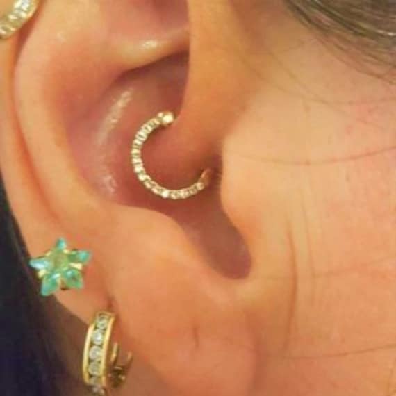 14Kt Massiver Rose Gold Daith Piercing Clicker Ring Mit Cz Es 16G.. 8mm von XSBodyJewelry