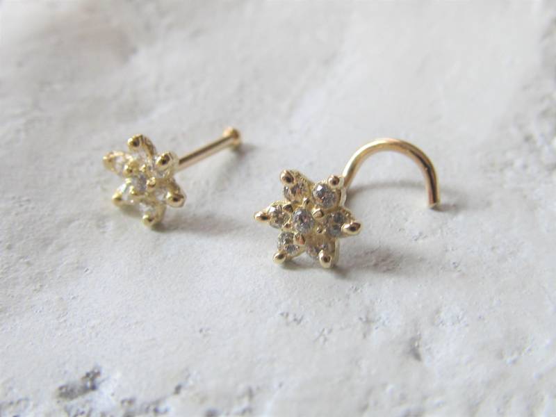 14Kt Solid Gold Prung Set Blume ...20G ...twist Oder Gerade von XSBodyJewelry