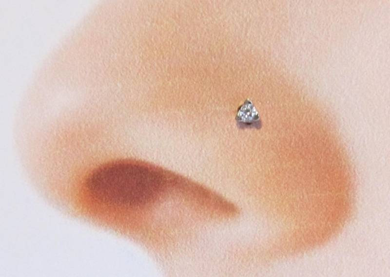 14Kt Solid White Gold Kleine Dreieck Prung Set Cz Nasenring Stud ..20G von XSBodyJewelry