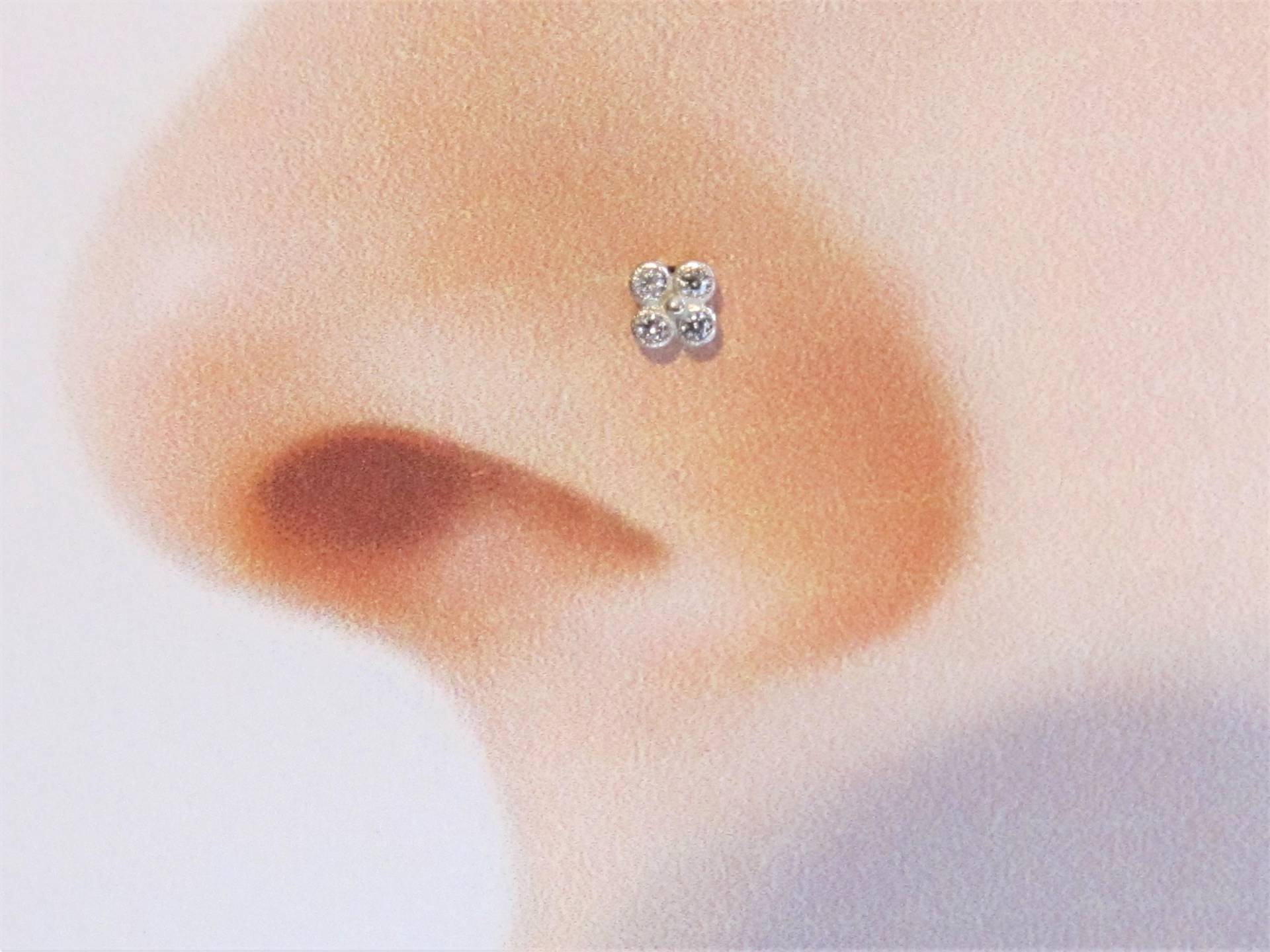 14Kt Solide Weißgold Lünette 4 Cz Nasenring Bolzen ..20G von XSBodyJewelry