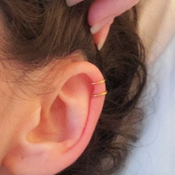 Gefälschte Nicht Piercing Helix, Knorpel Golden Doppelverschluss Ohrring Ring ..chirurgenstahl ..(18G von XSBodyJewelry
