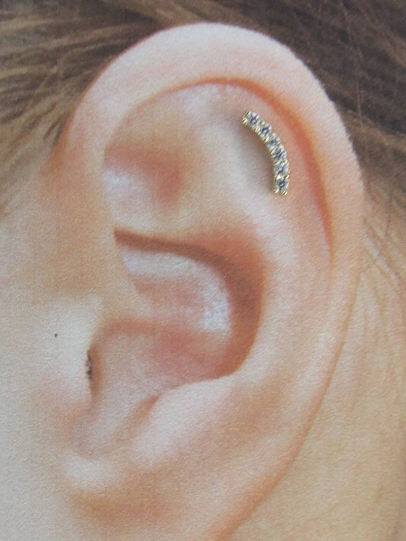 Gold Überzogen 6 Cz Helix, Knorpel-Piercing, Intern Gefädelte Labret-stange ..16G ..6 Mm Oder 8 von XSBodyJewelry