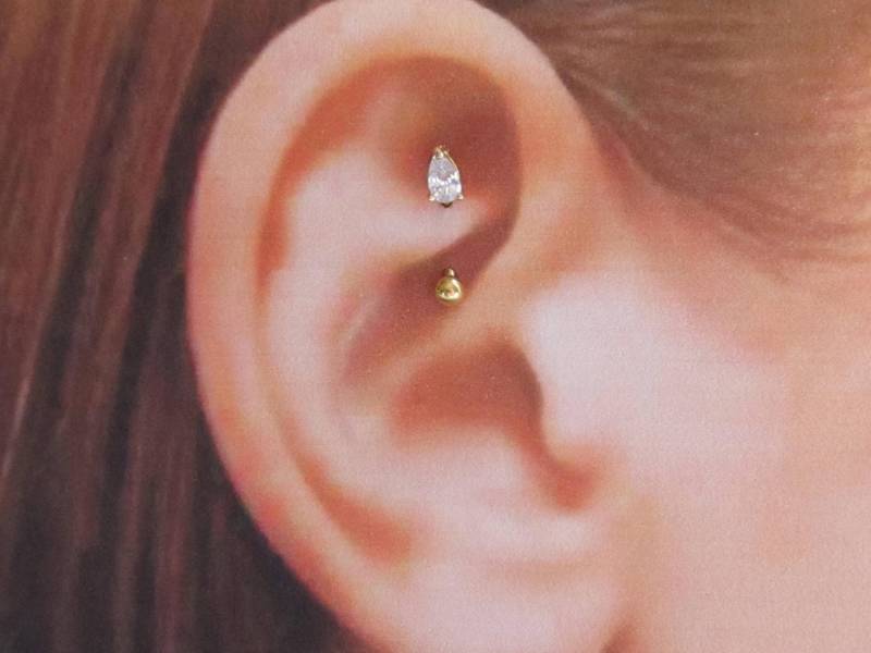 Golden Tear Drop Rook Piercing Gebogen Barbell Gesetzt 16G..8mm..3mm Kugel(E01G von XSBodyJewelry