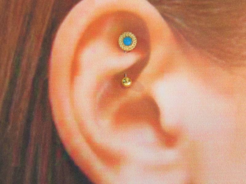 Goldener Turmalin Piercing Verziert Türkis-Chirurgenstahl Curvred Barbell..16G..8 Mm von XSBodyJewelry