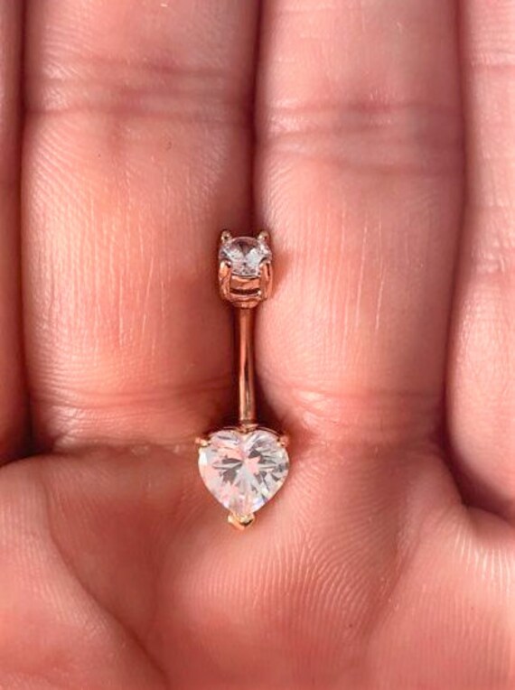 Rose Gold Pvd Plated Herz Double Jeweled Prung Top Bauch Knopf Ring.. 14G 7/16 von XSBodyJewelry