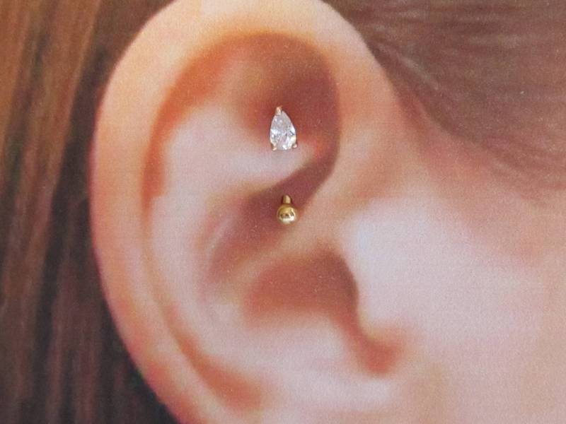 Rose Gold Vergoldete Saatkrähe Piercing Prung Gesetzt Tear Drop Curved Barbell Ring..16G..8 Mm..3 Mm Kugel von XSBodyJewelry