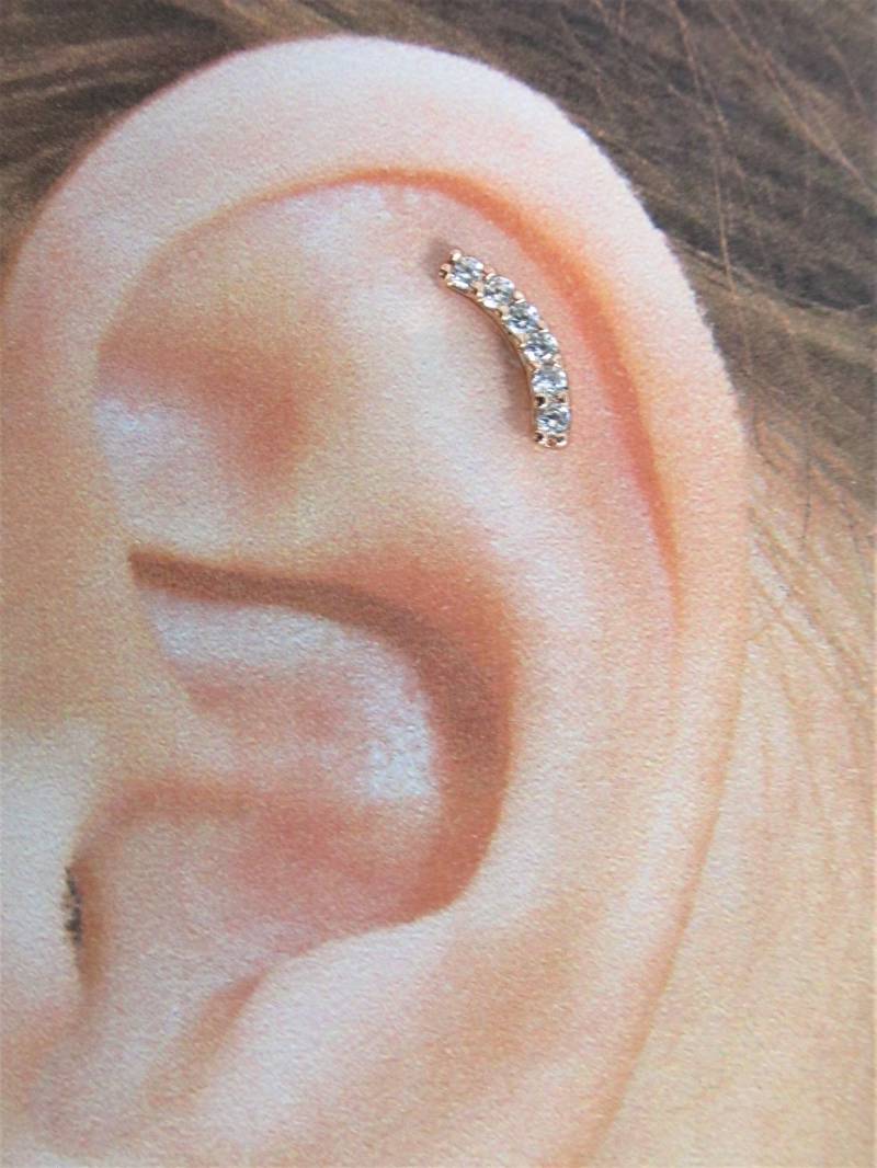 Rosegold Überzogen 6 Cz Helix, Knorpelpiercing, Intern Gefädelte Labret Bar ..16G ..6 Mm Oder 8 von XSBodyJewelry