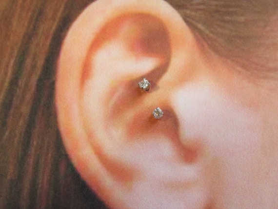 Titan Implant Grade Daith Piercing Double Jeweled ..innengefädelt Curved Barbell ..16G ..8 Mm | E04C von XSBodyJewelry