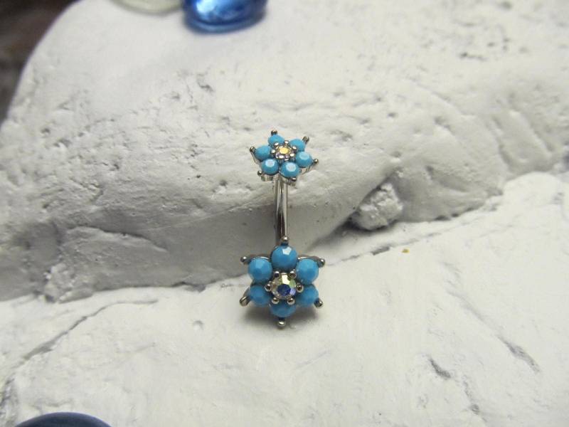 Türkis Doppelte Blume Prung Set Bauch Ring von XSBodyJewelry