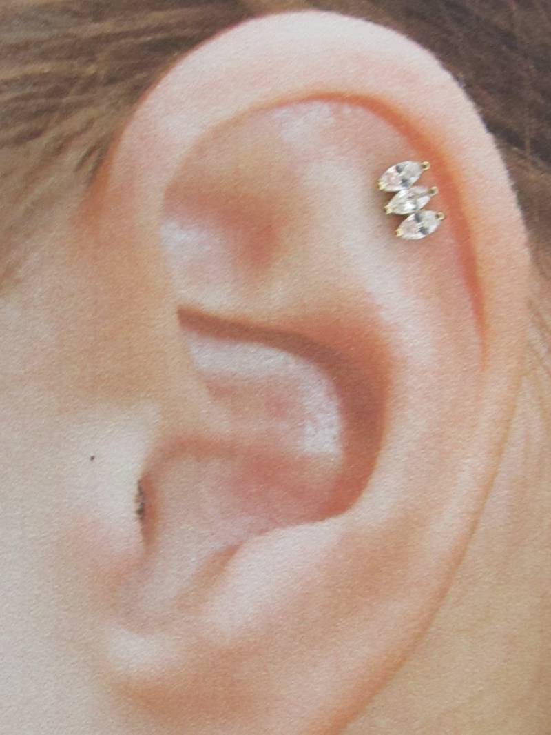 Vergoldet Triple Marquise Helix, Knorpel Piercing Labret Barbell.innen Gefädelt.16G ..6 Mm Oder 8 von XSBodyJewelry