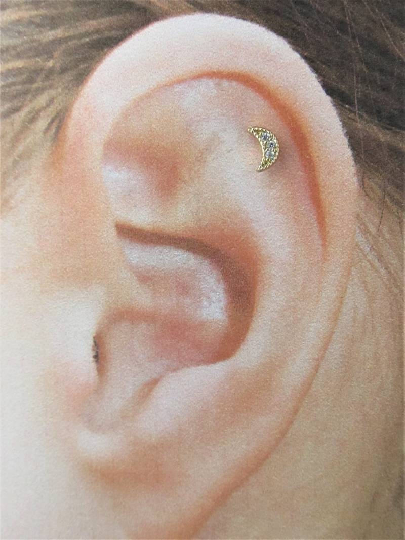 Vergoldeter Mond 3 Cz Helix Piercing, Knorpel Labret, Innengewinde ..16G ..6 Mm von XSBodyJewelry