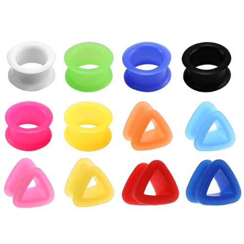 XSDSLS 12 Paar Silikon Flesh Tunnel Set 6-18mm Ohr Tunnel Plug Silikon Ohrdehner Double Flared Flexibler Expander Ohr Piercing Schmuck für Herren Damen (14 MM) von XSDSLS