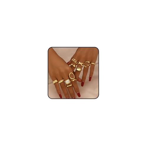 XSDSLS 12 Stück Gold Ringe für Damen Chunky Rings Klobige Ringe Offene Verstellbarer Ring Stapelbare Fingerring Knöchel Rings Gold Chunky Dome Ring Dicke für Frauen von XSDSLS