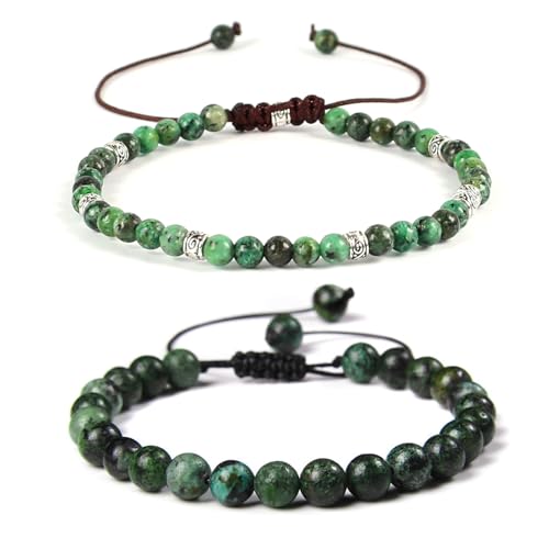 XSDSLS 2 PCS Verstellbar Damen Yoga Armband Set Handgefertigt String Naturstein Armband Perlen Armband Verstellbare Kaiser Stein Armbänder Kristall Perlen Armband für Frauen Mädchen (Dunkelgrün) von XSDSLS