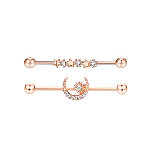 XSDSLS 2 Stück 14G Industrial Piercing Edelstahl Industrial Ohrringe Piercing Knorpel Helix Ohrringe Top Ear für Damen Geschenk(2Stück- Roségold) von XSDSLS