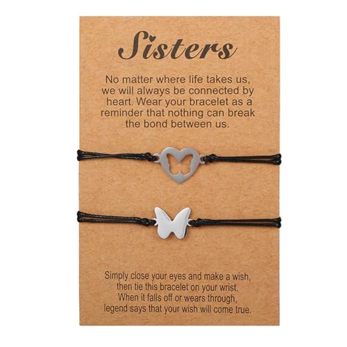 XSDSLS 2 Stück Freundschaftsarmband,Partner Armbänd Edelstahl Pärchen Armband Herz Armband Verstellbare Armband,Weihnachten Muttertag Geschenk für Mutter Tochter Freund Schwester (Schmetterlinge 2) von XSDSLS