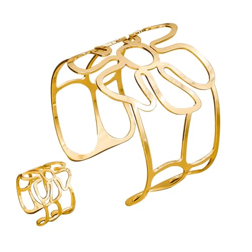 XSDSLS 2 Stück Gold Armreif Ringe für Damen Vergoldete Manschettenarmband Cuff Bangle Armband Breit Offener Armkette Offener Ringe Blumen Armreif für Frauen Mädchen (Blumen 1) von XSDSLS