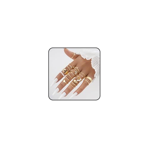 XSDSLS 21 Stück Vintage Knuckle Rings für Damen Böhmische Stapelbare Ring Gold Silber Offene Daumen Ringe Set Midi Finger Ringe Schmetterlings Herz Fingerring für Frauen Mädchen (Gold) von XSDSLS