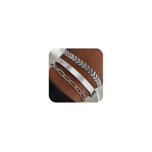 XSDSLS 3-5 Stück Armband Damen Edelstahl Armbänder Set Stapelbare Armbander Gold Silber Offener Armreif Panzerkette Paperclip Armkette Mehrschichtiges Twist Figaro Armband (Silber 2) von XSDSLS