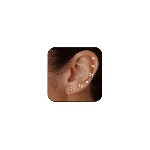 XSDSLS 3 Paar Ohrstecker Damen Hypoallergen Ohrringe Stecker mit Zirkonia Klein Stapelbar Ohrringe Set Knorpel Schleifen Ohrringes Mehrere Ohrlöcher Schmuck (EH4594-2) von XSDSLS