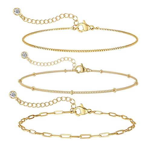 XSDSLS 3 Stück Gold Armband Set Frauen Mehrschichtiges Armbänder Edelstahl Layered Armband Schlange Kettenarmband Offener Armreif Twist Armband Stapelbare Verstellbare Armband Gold,Geschenk (Set 4) von XSDSLS