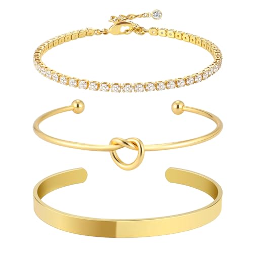 XSDSLS 3 Stück Gold Armband Set Frauen Mehrschichtiges Armbänder Edelstahl Layered Armband Schlange Kettenarmband Offener Armreif Twist Armband Stapelbare Verstellbare Armband Gold,Geschenk (Set 5) von XSDSLS