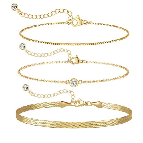 XSDSLS 3 Stück Gold Armband Set Frauen Mehrschichtiges Armbänder Edelstahl Layered Armband Schlange Kettenarmband Offener Armreif Twist Armband Stapelbare Verstellbare Armband Gold,Geschenk (Set 6) von XSDSLS