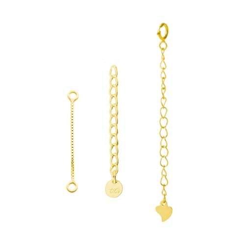 XSDSLS 3 Stück Kettenverlängerung 925 Sterling Silber Verlängerungskette um Ihre Colliers und Armband zu Verlängern Halskettenverlängerung Verlängerungskette für Damen (3,4,5CM) (Set 4–Gold) von XSDSLS