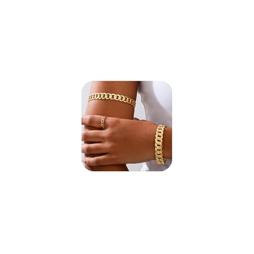 XSDSLS 3 Stück Kubanisches Schmuck Set für Damen Gold Panzerkette Offener Armreif Oberarmreif Ringe Kubanisches Armband Geburtstag Muttertag Geschenk für Frauen von XSDSLS