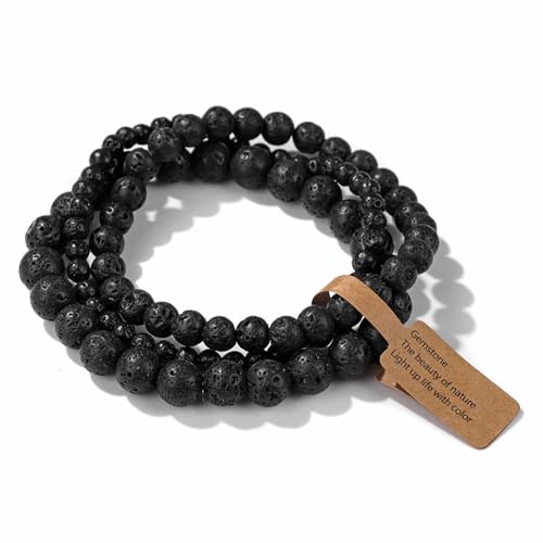 XSDSLS 3 Stück Naturstein Armband Perlenarmband Elastische Edelsteine Beads-Armband Runde Yoga Armbänder Perlen Anti Stress Geschenk für Damen Schwester Freundin Mama (FK2172) von XSDSLS