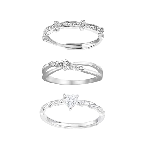 XSDSLS 3 Stück Ringe Silber Damen Ring Frauen Verstellbare Rings Cubic Zirkonia Daumen Ring Fingerring Offene Ringe Schmuck für Freundin Frau Mom von XSDSLS