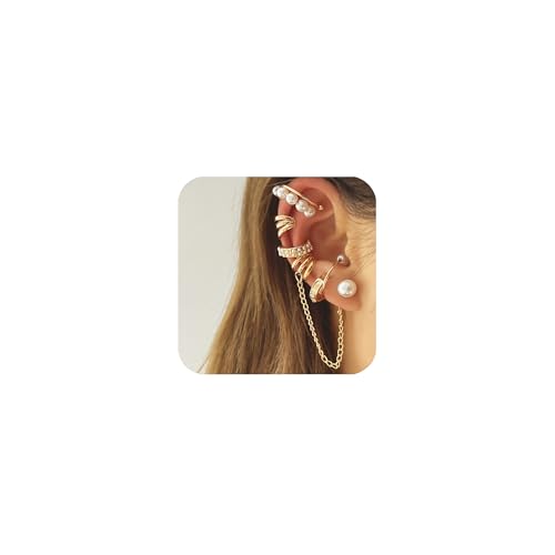 XSDSLS 4-8Stück Ear Cuff für Damen Gold Ohrmanschette Ohrringe Fake Clip Ohrringe Non Piercing Ohrklemme Verstellbare Schmetterling Perlen Ohrclips Earcuffs Helix Knorpel Wrap Cuff (Set1) von XSDSLS