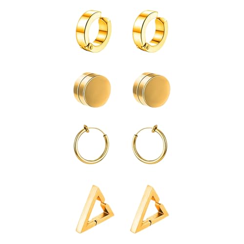 XSDSLS 4 Paar Edelstahl-Ohrclips für Männer Frauen Non Piercing Ohrringe Herren Falsch Ohr Hoop für Herren und Damen (Gold) von XSDSLS