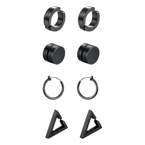 XSDSLS 4 Paar Edelstahl-Ohrclips für Männer Frauen Non Piercing Ohrringe Herren Falsch Ohr Hoop für Herren und Damen (Schwarz) von XSDSLS