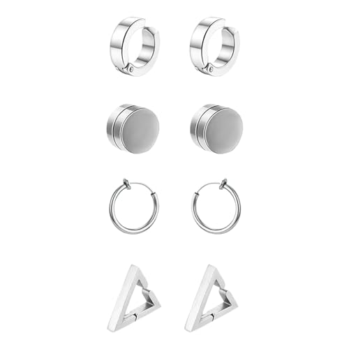 XSDSLS 4 Paar Edelstahl-Ohrclips für Männer Frauen Non Piercing Ohrringe Herren Falsch Ohr Hoop für Herren und Damen (Silber) von XSDSLS