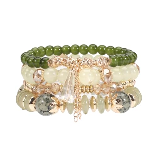 XSDSLS 4 Stück Damen Kristall Perlen Armband Boho Stretch Perlen Armbänder Mehrschichtiges Stapelbare Quasten Armband Modeschmuck Armband Damen für Frauen Mädchen Geschenk (Beige) von XSDSLS
