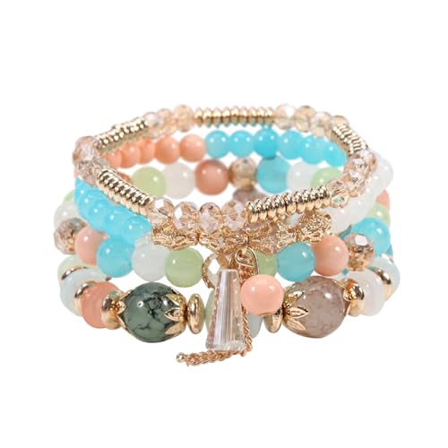 XSDSLS 4 Stück Damen Kristall Perlen Armband Boho Stretch Perlen Armbänder Mehrschichtiges Stapelbare Quasten Armband Modeschmuck Armband Damen für Frauen Mädchen Geschenk (Helle Farbe) von XSDSLS