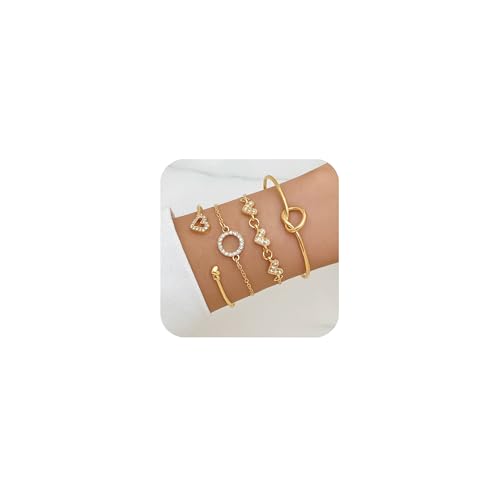 XSDSLS 4 Stück Armband Damen Gold Armreif Stapelarmbänder Manschetten Armband Mehrschichtige Armbänder Schmuck Gold Für Damen (Set 4) von XSDSLS