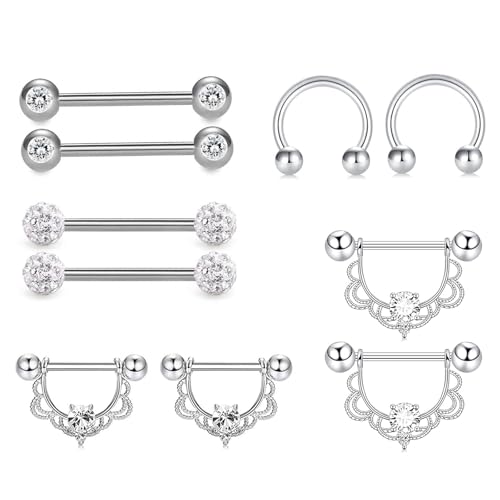 XSDSLS 5 Paar Nippelpiercing Set für Damen,Edelstahl Nippel Piercing,Kubischer Zirkonia Brustwarzenpiercing,Nippel Piercing Barbell Ringförmig für Frauen Mädchen (Set1-5Paar) von XSDSLS