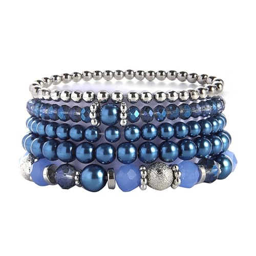 XSDSLS 5 Stück Damen Kristall Perlen Armband Boho Stretch Perlen Armbänder Mehrschichtiges Stapelbare Armband Elastische Armbänder Damen für Frauen Mädchen (SY0310-1) von XSDSLS