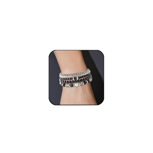 XSDSLS 5 Stück Damen Kristall Perlen Armband Boho Stretch Perlen Armbänder Mehrschichtiges Stapelbare Armband Elastische Armbänder Damen für Frauen Mädchen (SY0349-1) von XSDSLS