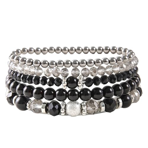 XSDSLS 5 Stück Damen Kristall Perlen Armband Boho Stretch Perlen Armbänder Mehrschichtiges Stapelbare Armband Elastische Armbänder Damen für Frauen Mädchen (SY0349-1) von XSDSLS