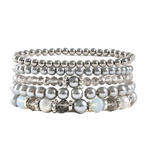 XSDSLS 5 Stück Damen Kristall Perlen Armband Boho Stretch Perlen Armbänder Mehrschichtiges Stapelbare Armband Elastische Armbänder Damen für Frauen Mädchen (SY0350-1) von XSDSLS