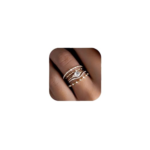 XSDSLS 5 Stück Gold Ring Set Damen, Stapelringe mit Zirkonia Vergoldete Ringe Fingerring Daumenring Knuckle Ring Verlobungsring Modeschmuck Gesckenk für Damen Mädchen Größe 57-63 (Set 1, Size 8) von XSDSLS