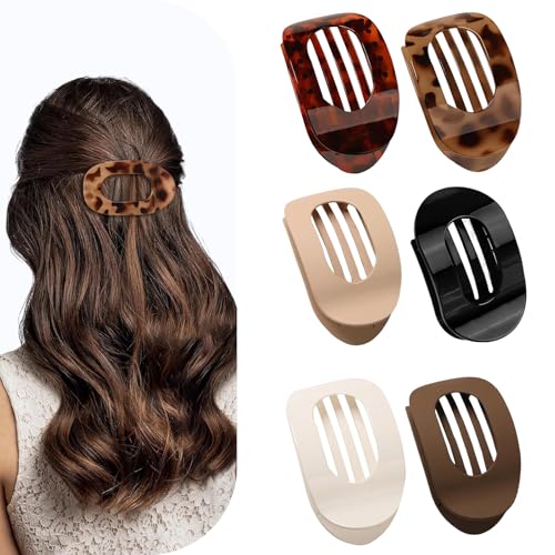 XSDSLS 6 Stück Flache Haarklammern für Damen, Flat Claw Clip,Haarspangen Damen für Dickes & Dünnes Haar,Groß Haarklammer Gebogenes Design für Liegen und Fahren von XSDSLS