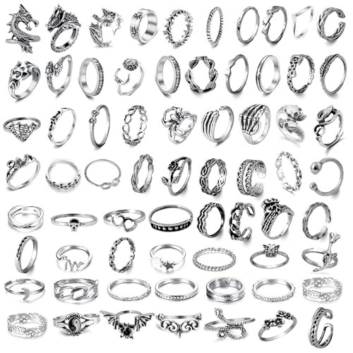 XSDSLS 67 Stück Silber Ringe Set,Stapelbare Boho Finger Ringe,Silber Midi Ringe,Vintage Knuckle Ringe,Punk Ringe für Frauen Mädchen von XSDSLS