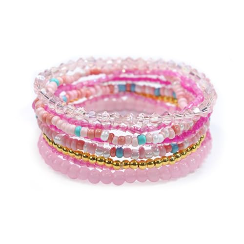 XSDSLS 7~8Stück Boho Kristall Perlen Armband Damen,Mehrschichtiges Steine Armband,Kristall Armband,Handmade Armband Elastische Armband Geschenke (Set 2) von XSDSLS