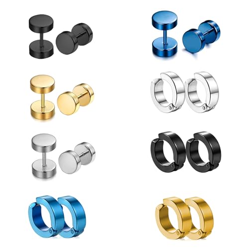 XSDSLS 8 Paar Edelstahl Ohrringe für Herren und Damen Fake Plugs Ohrringe Creolen ohne Loch Fake Ohrstecker Ohrclips Fake Plug Tunnel Piercing Herrenohrringe Klappcreolen von XSDSLS