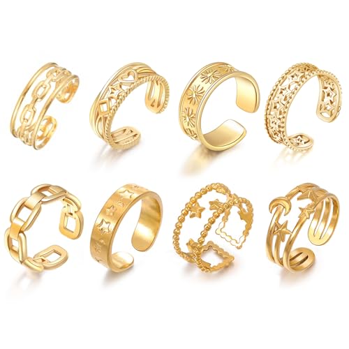 XSDSLS 8 Stück Gold Rings Set für Damen Offene Ringe Edelstahl Knuckle Ringe Fingerringe Vintage Knöchel Daumenring Valentinstag Geschenke für Frauen Mädchen (Set 2) von XSDSLS