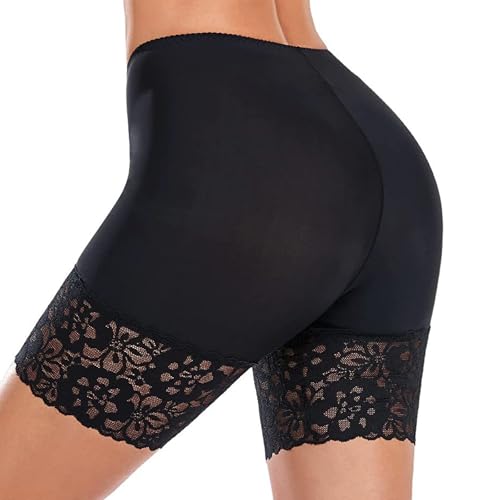 XSDSLS Anti Scheuern Unterhose Radlerhose Kurz Hose Unter Kleid Rock Spitze Bauchweg Unterhose Leggings Miederpants Boxershort Hohe Taille Frauen Panties (Schwarz, XL) von XSDSLS